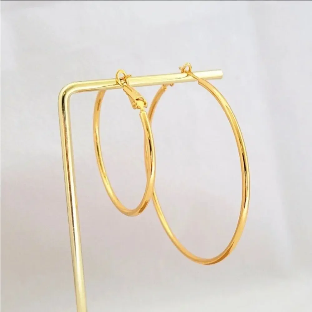 Gold 60mm Hoops, Thin, Lightweight, Gold Plated, Punk